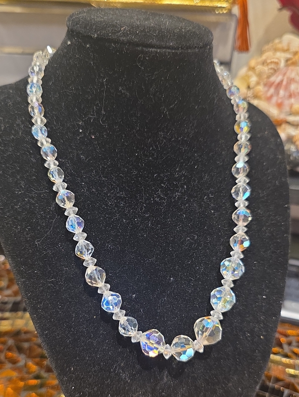 Vintage Iridescent Crystal Necklace - Clear Aurora Hues